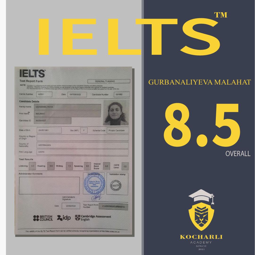 IELTS nəticəsi — 8.5 overall