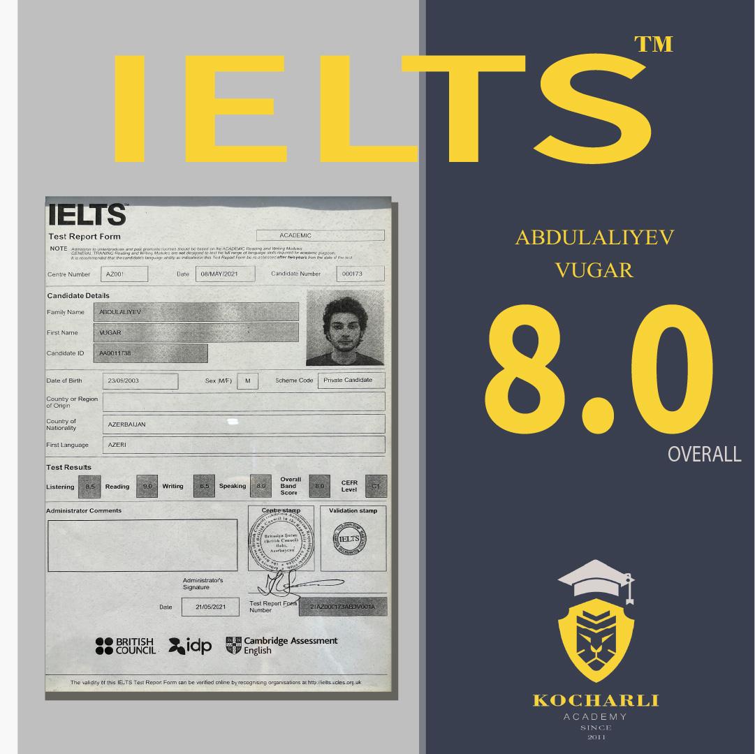 IELTS nəticəsi — 8.0 overall