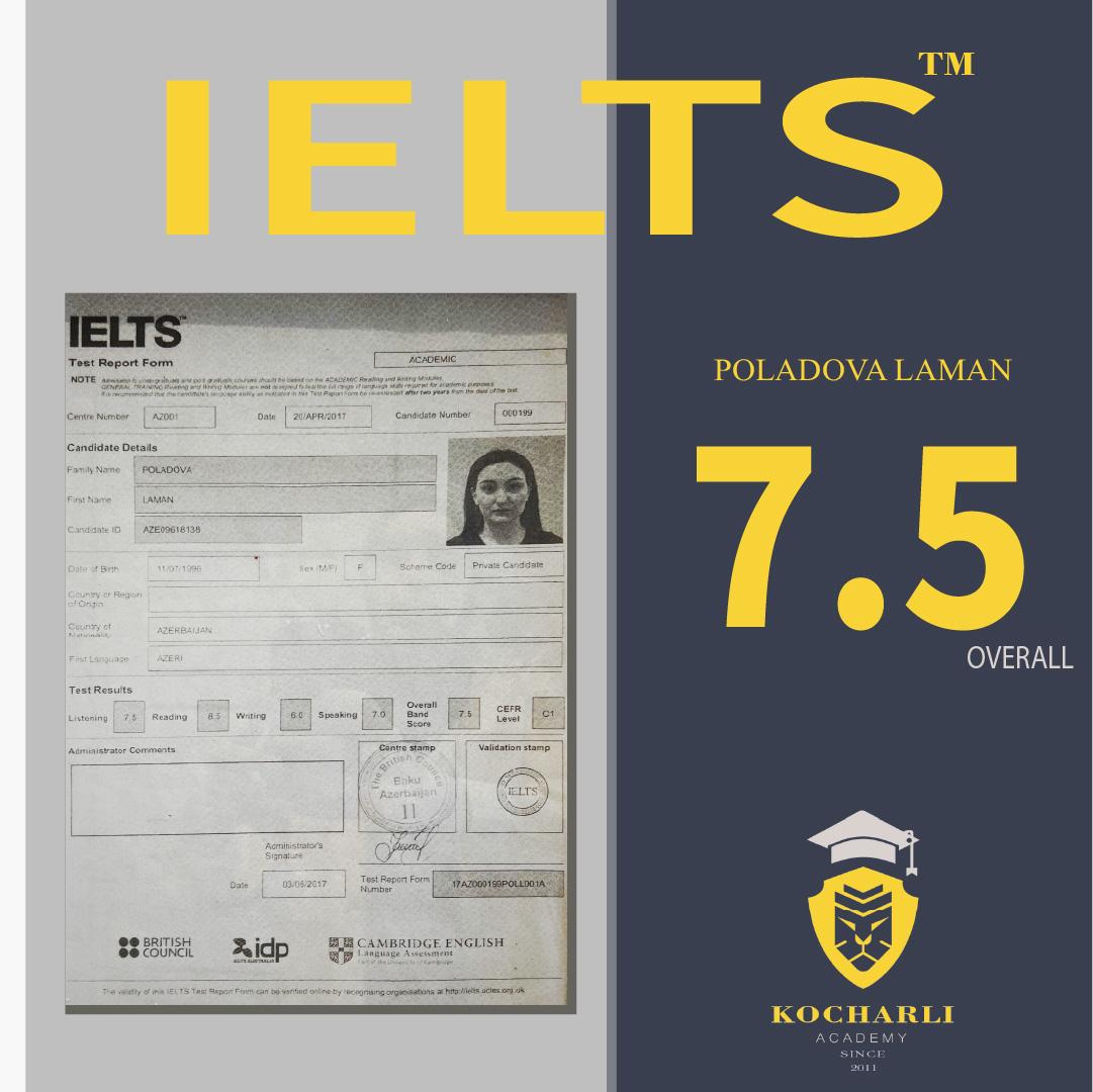 IELTS nəticəsi — 7.5 overall