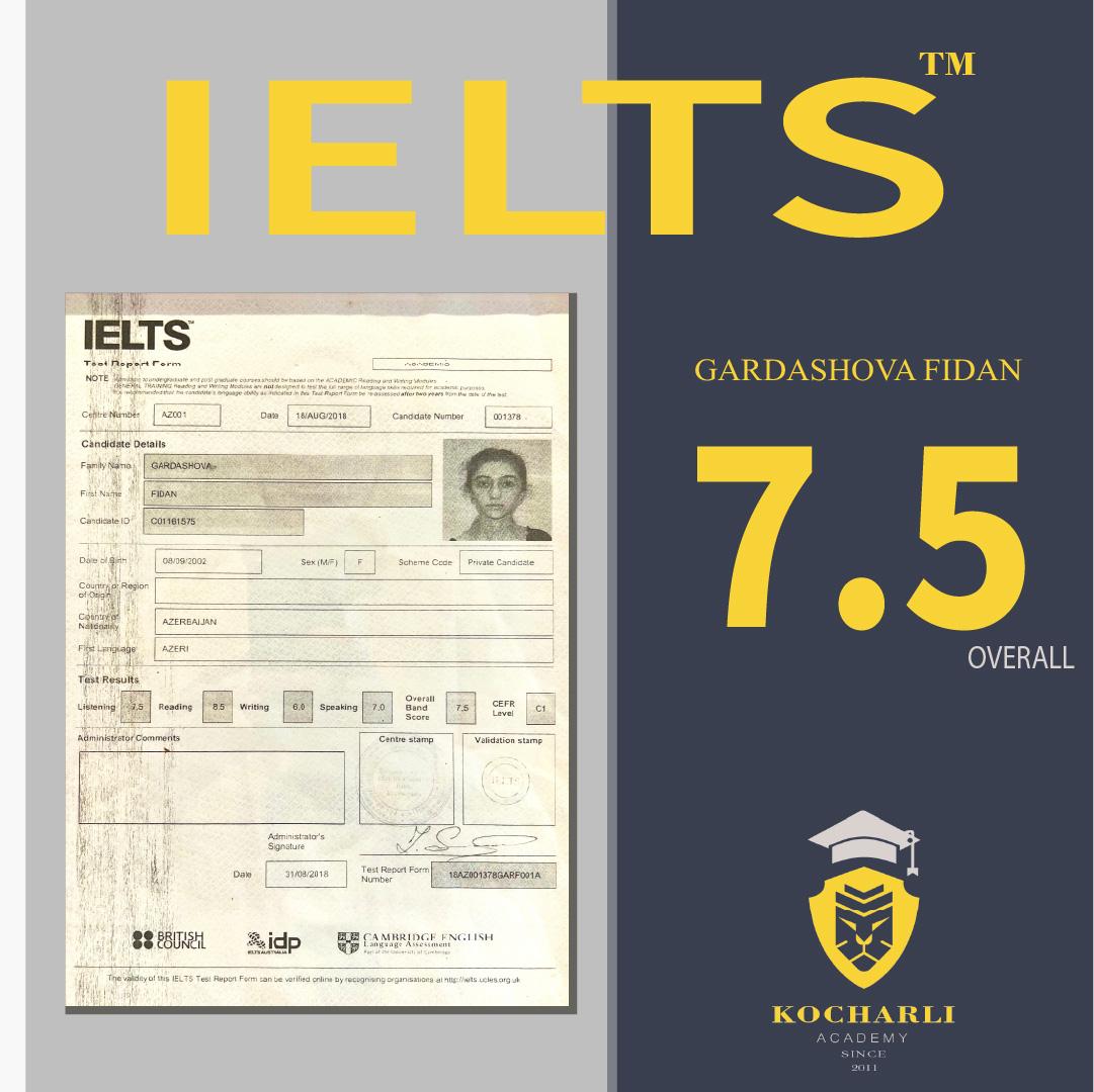 IELTS nəticəsi — 7.5 overall