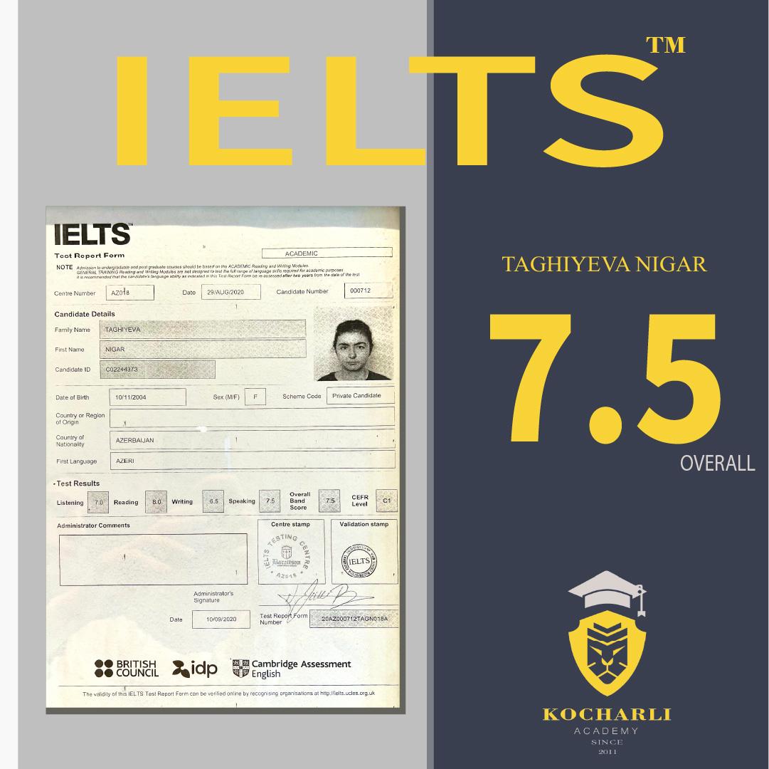 IELTS nəticəsi — 7.5 overall