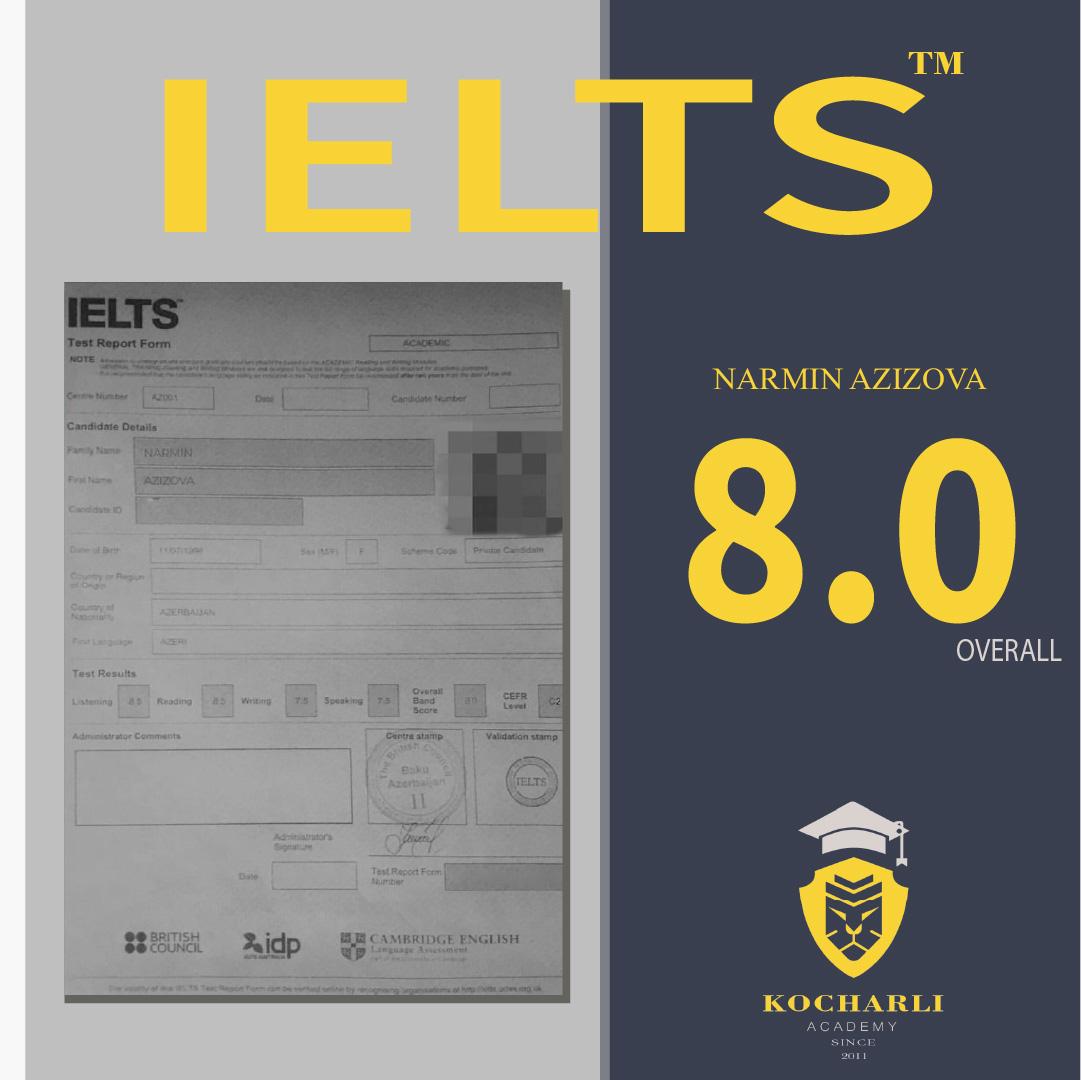 IELTS nəticəsi — 8.0 overall